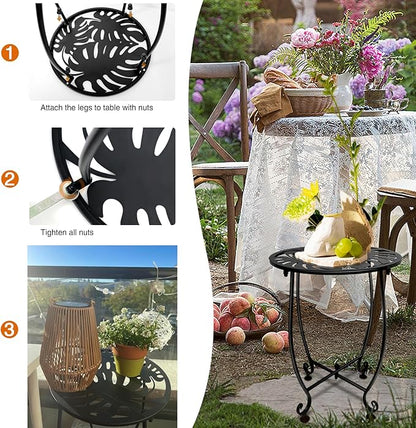 Outdoor Side Table for Small Spaces, Versatile 14 Inch Round Metal End Table for Patio Balcony Yard Porch Garden Bedside, Anti-Rust and Waterproof Accent Table for Indoor Outdoor Use, Easy Assembly