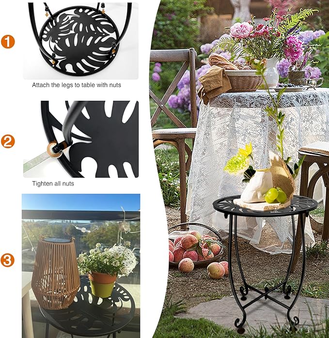 Outdoor Side Table for Small Spaces, 2 Pack 14 Inch Round Metal End Table for Patio Balcony Yard Porch - Photo 7
