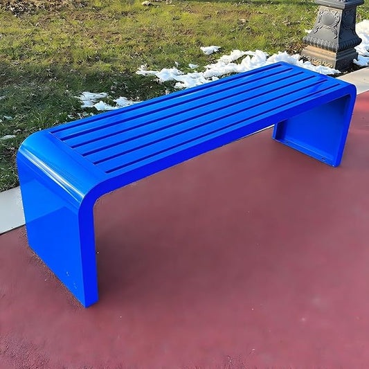 Metal Garden Bench, 100/120/150/180 Cm Outdoor Benches Weatherproof 2-5 Person, Patio Benches for Outdoors Cast Iron Metal Frame, Patio Lawn Porch Bench Seat Backless(Blue,120 cm/47.24 in)
