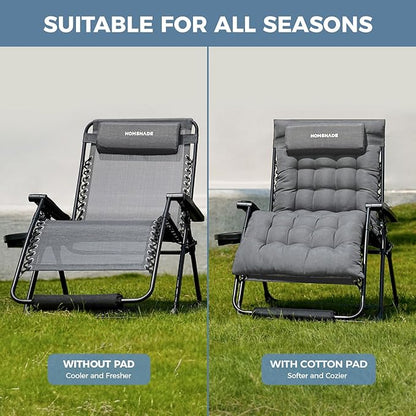 HOMSHADE XXL Zero Gravity Chair with Cushion, 33In Oversized Zero Gravity Lounge Chair, Patio Outdoor Recliner Chair for Indoor Outdoor with Headrest, Cup Holder, Footrest Support 500Lbs, Grey