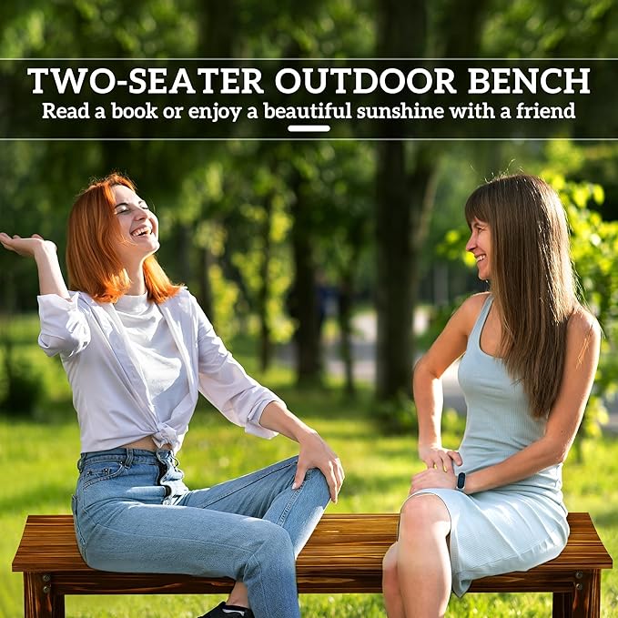 Outsunny 2-Seat Wood Garden Bench, Outdoor Patio Bench with Slatted Seat, Backless Front Porch Bench for Deck, Park, Poolside, Garden, Carbonized