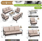 Sophia & William Metal Patio Furniture Set, 7 Seats Outdoor Conversation Set with 3-Seater Sofa, 2 Swivel Chairs - Photo 7