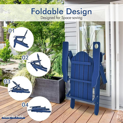 Giantex Adirondack Chair, Outdoor Folding Chairs, HDPE Weather Resistant Patio Chair with Built-in Cup Holder, Lawn Chair for Yard, Balcony, Deck, Outside, Campfire, Plastic Fire Pit Chair (1, Navy)