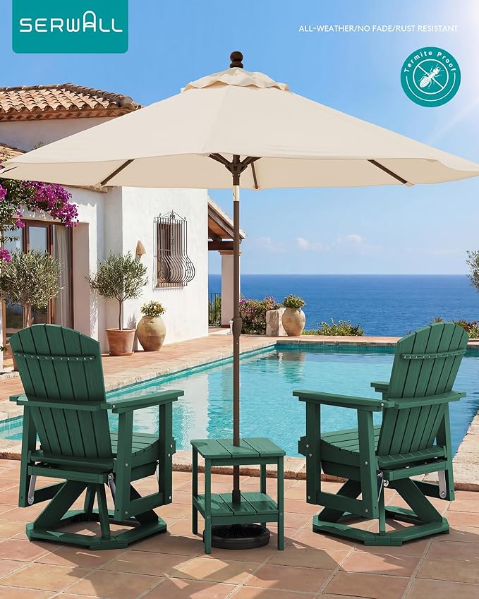 SERWALL Adirondack Swivel Glider, HDPE Glider for Outdoor, All-Weather Glider Rocking Chair for Porch, Balcony, Green - Photo 2