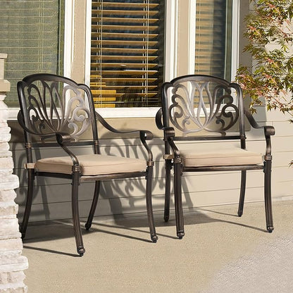 VINGLI Patio Chairs Set of 2- Cast Aluminum Outdoor Dining Chairs with Cushion, Metal Armchairs for Poolside, Backyard, Balcony (2, Elizabeth Back with Cushion)