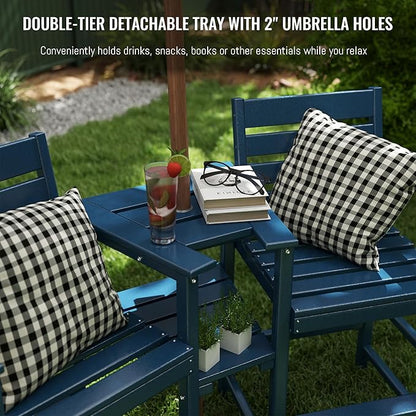 Tall Adirondack Chair Set of 2 ,HDPE Adirondack Bar Stools with Removable Connecting Trays ,Weather Resistant Balcony Chair,Outdoor Adirondack Bar Chairs for Patio,Pool,Garden, Backyard Navy Blue