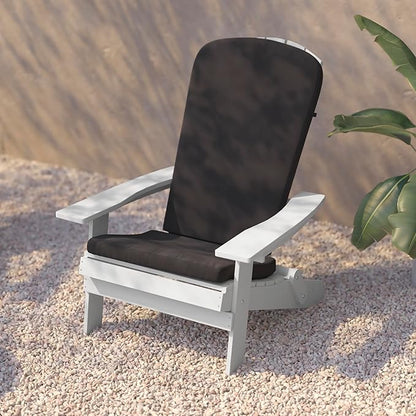 Flash Furniture Charlestown Folding Adirondack Chairs Poly Resin Frame-All-Weather Cushions-Indoor/Outdoor Use, Set of 2, White/Gray