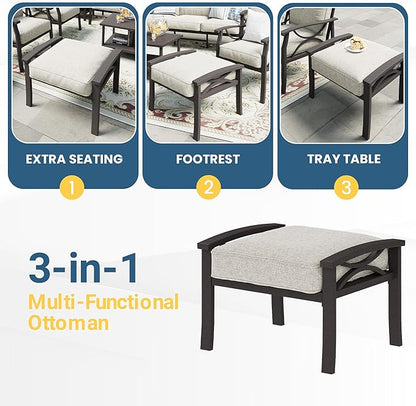 RoyalCraft Outdoor Patio Furniture Set, 7 Seats Outdoor Patio Set with 4" Thick Cushion, All-Weather Metal Patio Sofa with Coffee Table, Outdoor Sectional Furniture for Porch Backyard, Khaki&Beige
