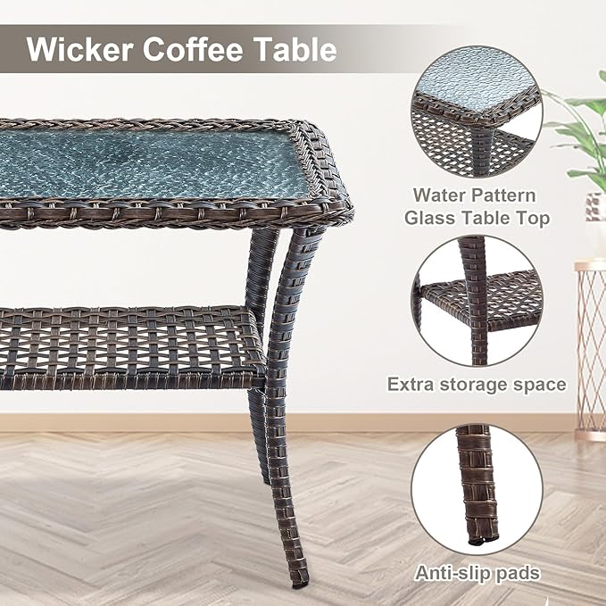 Belord Patio Wicker Furniture with Rocking Chairs Loveseat - Photo 6