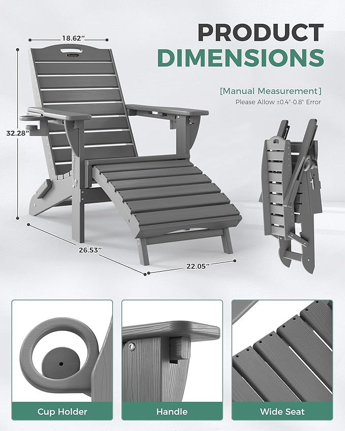 Folding Adirondack Chair with Retractable Ottoman - Photo 3