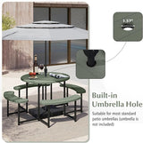 Giantex Picnic Table Bench Set for 4-8 Person, Round 37” Outdoor Dining Table w/Umbrella Hole, HDPE Tabletop - Photo 5