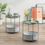 VECELO Round Side/End Table with Fabric Storage Basket，Metal Anti-Rust and Waterproof Small Bedside Nightstand with - Photo 5