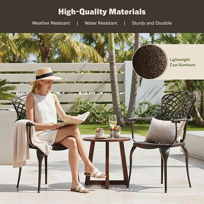 Kinger Home Arden 2-Piece Outdoor Patio Dining Chairs Set of 2, Cast Aluminum Patio Chair Set, All-Weather Resistant Outdoor Dining Furniture, Brown