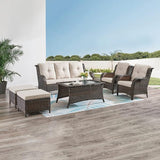 HUMMUH Outdoor Furniture 6 Pieces Patio Furniture Set Wicker Outdoor Sectional Sofa with 2 Patio Chairs, Ottomans - Photo 8