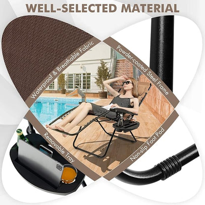 Giantex Zero Gravity Reclining Chair, Outdoor Patio Recliner with Cup Holder & Removable Pillow, Adjustable Backrest, Indoor Lounge Chair for Backyard, Garden, Poolside (Brown)