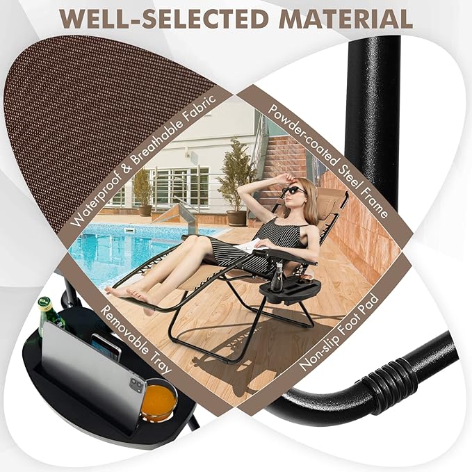 Giantex 2 PCS Zero Gravity Chair, Outdoor Chaise Lounge with Cup Holder - Photo 8