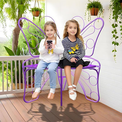 Butterfly Shaped Outdoor Bench, Purple Garden Bench with Sturdy Stable Metal Frame, Outdoor Metal Chair Butterfly Bench for Garden, Yard, Balcony, Lawn(Purple/Small).