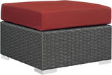 Modway Sojourn Wicker Rattan Outdoor Patio Sunbrella Fabric Ottoman in Canvas Red - Photo 1
