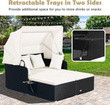 Tangkula Patio Rattan Daybed with Retractable Canopy, Outdoor Wicker Sunbed Lounger with 2 Foldable Side Tables - Photo 6