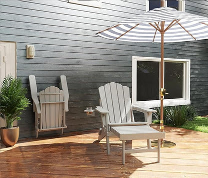 FOOWIN Adjustable Adirondack Chair with Retractable Ottoman Set of 2, Folding Adirondack Chair with Cup Holder, HDPE All-Weather Fire Pit Chair for Patio, Yard, Poolside, White