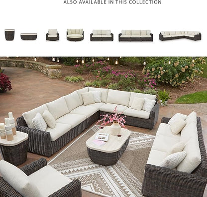 Signature Design by Ashley Kimora Cottage Faux Marble Pattern Tabletop Outdoor End Table with Pedestal Base, Dark Brown & Beige