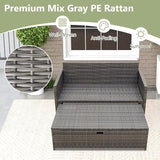 Tangkula Outdoor Rattan Daybed, Wicker Loveseat & 31 Gallon Storage Ottoman w/Soft Cushions - Photo 5