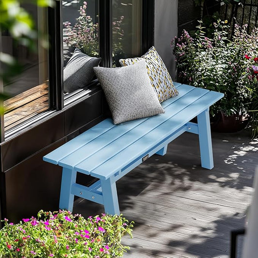 47inch Outdoor Bench Garden Bench HDPE Porch Bench w/Metal Legs, Poly Lumber Patio Bench, 660 LBS Capacity Outdoor Backless Bench
