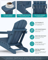 SERWALL Foldable Adirondack Chair Set of 2 for Patio Garden Outdoors Fire Pit-Blue - Photo 6