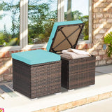 Tangkula 2 Pieces Patio Ottomans, Patiojoy Hand-Woven PE Rattan Side Table with Removable Cushion & Hidden Storage Space - Photo 4