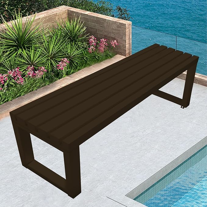 Metal Garden Bench Weatherproof Outdoor Benches Park Bench Patio Seat Front Porch Seat 3.3ft 3.9ft 4.9ft 5.9ft Backless Chair for Yard Entryway Indoor(Brown,3.3ft)