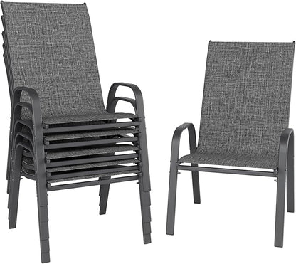 Patio Chairs Set of 6, Stackable Outdoor Dining Chairs for All Weather, Metal Modern Outside Furniture Chair for Pool Side, Garden, Backyard Deck, Dark Grey