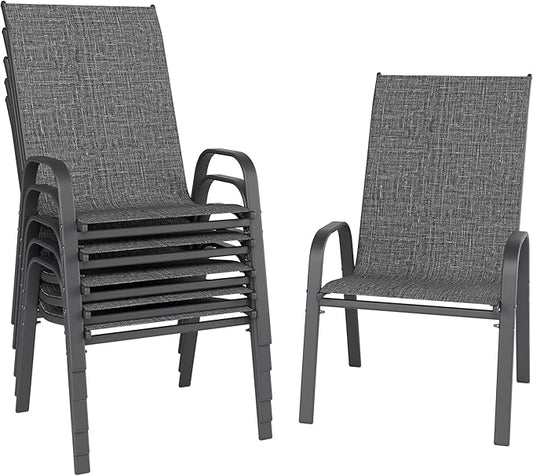 Patio Chairs Set of 6, Stackable Outdoor Dining Chairs for All Weather, Metal Modern Outside Furniture Chair for Pool Side, Garden, Backyard Deck, Dark Grey