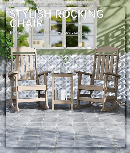 FOOWIN Outdoor Rocking Chair Set of 6, High Back Patio Rocking Chair, HDPE All Weather Resistant Porch Rocker for Adult, Oversized Rocking Chairs for Garden, Lawn, Indoor & Outdoor Use, Brown