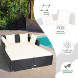 COSTWAY Outdoor Patio Rattan Daybed, Sponge Cushioned Loveseat Sofa with 4 Pillows, Wicker Furniture Sunbed for Balcony - Photo 6