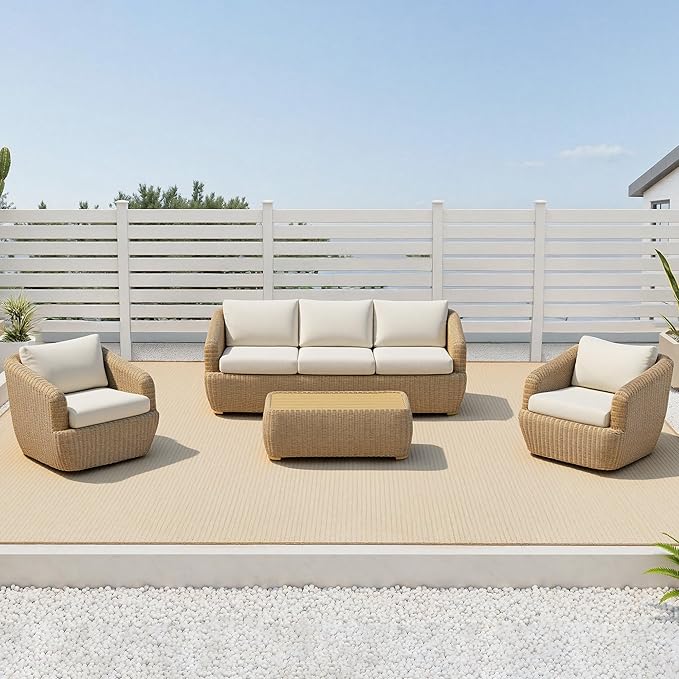 CHITA 4 Pieces Patio Wicker Furniture Set, Outdoor Rattan Bistro Set with Removable Thickened Cushions, Fully Assembled - Photo 9
