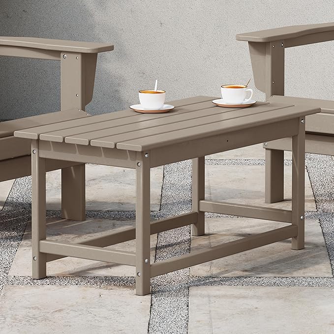 WestinTrends Malibu Outdoor Coffee Table, 35" x 17.5" All Weather Poly Lumber Patio Adirondack Coffee Table for Garden Lawn Porch Balcony, Weathered Wood