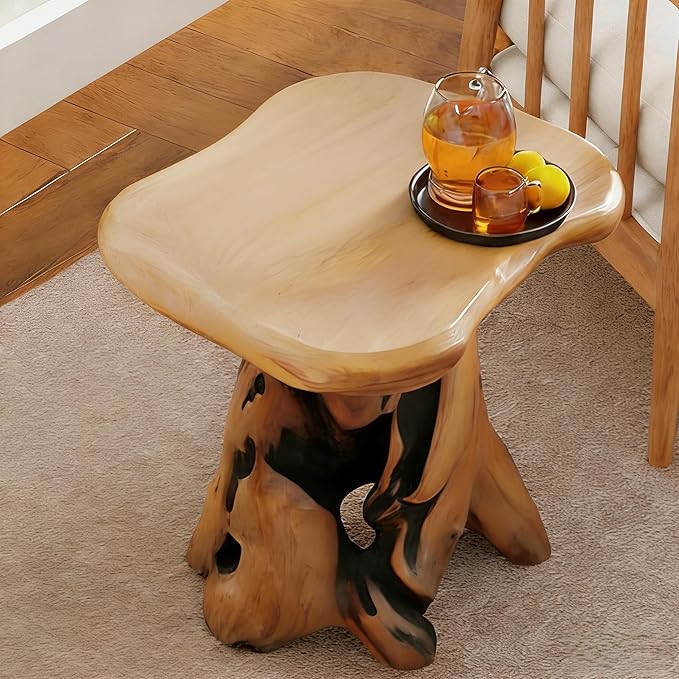 OLDTREE 18.9" End Table, Natural Cedar Stump Stool, Live Edge Side Table, Plant Stand, Small Nightstand - Photo 1