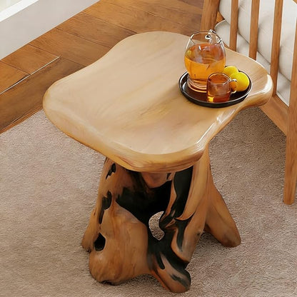 OLDTREE 18.9" End Table, Natural Cedar Stump Stool, Live Edge Side Table, Plant Stand, Small Nightstand, Mushroom-Shaped Stool - for Living Room, Bedroom, Patio, Garden