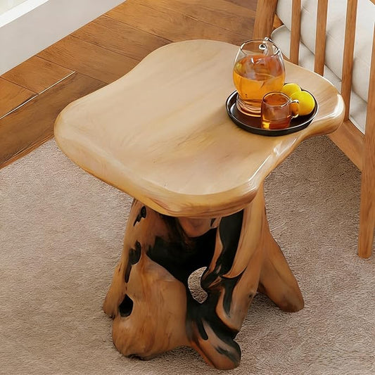 OLDTREE 18.9" End Table, Natural Cedar Stump Stool, Live Edge Side Table, Plant Stand, Small Nightstand, Mushroom-Shaped Stool - for Living Room, Bedroom, Patio, Garden