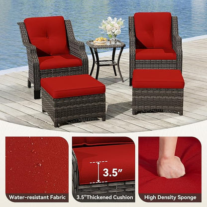 Wicker Patio Furniture Set - 5 Piece Rattan Outdoor Conversation Sets with 2 Wicker Patio Chairs,2 Ottomans, 1 Side Table for Garden, Backyard, Balcony and Deck