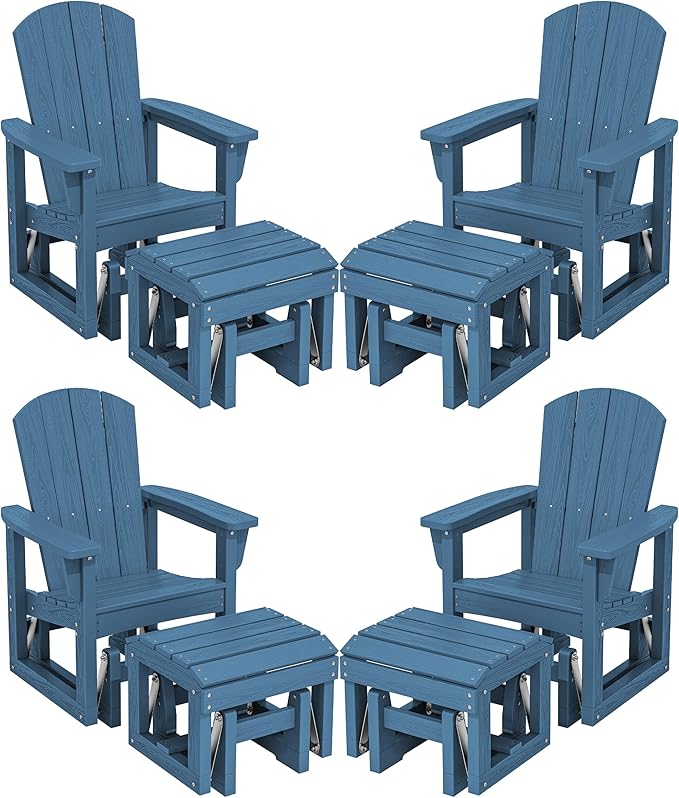 SERWALL Outdoor Glider Chair Set of 4 with Ottoman, HDPE Wood-Like Patio Glider Set All-Weather Porch Glider for Outside - Photo 1