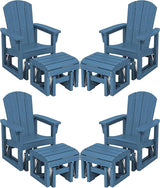 SERWALL Outdoor Glider Chair Set of 4 with Ottoman, HDPE Wood-Like Patio Glider Set All-Weather Porch Glider for Outside - Photo 1