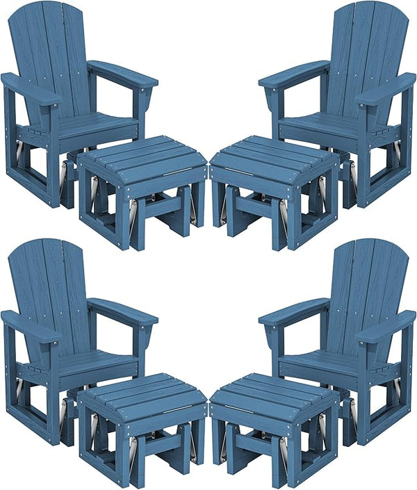SERWALL Outdoor Glider Chair Set of 4 with Ottoman, HDPE Wood-Like Patio Glider Set All-Weather Porch Glider for Outside - Photo 1