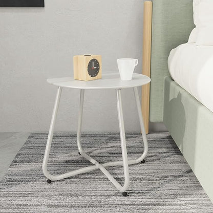 Grand patio Outdoor Side Table 18-inch Round End Table Accent Table for Bistro Balcony Apartment White