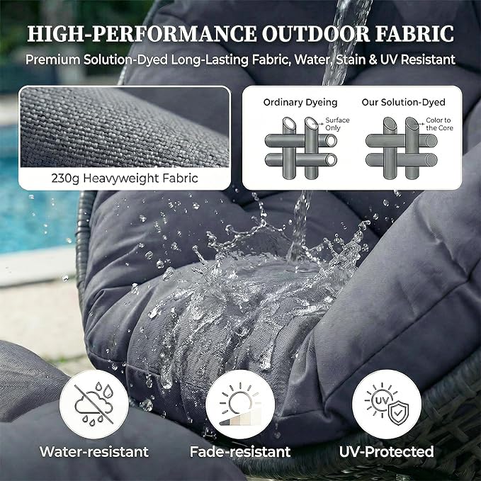 NICESOUL® Outdoor Wicker Egg Chair, Comfortable Eggshell Lounger w/Ottoman, XL Large Giant Round Patio Chair 440lbs - Photo 5