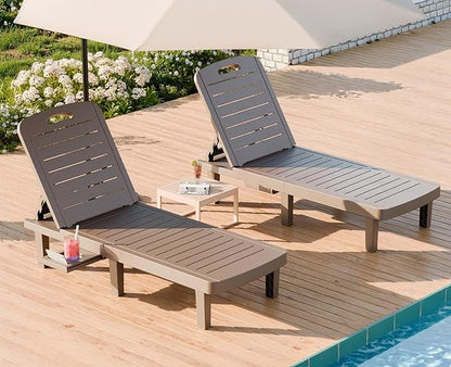 WACASA Outdoor Chaise Lounge Chairs Set of 2, Oversized Lounge Chairs with 5-Level Adjustable Backrest & Cup Holder, Resin Waterproof Pool Lounge Chair for Patio, Beach, Yard, Taupe