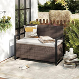 RELAX4LIFE Wicker Outdoor Bench with Storage - Rattan Deck Box w/Protective Liner for Pillows, Pool Supplies - Photo 2