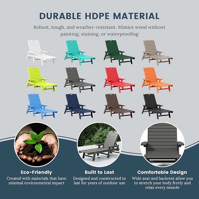 WO WESTIN OUTDOOR HDPE Laguna Poly Reclining Chaise Lounge, Gray