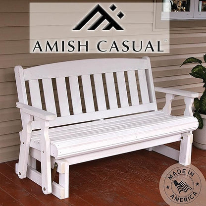 Amish Casual Heavy Duty 800 Lb Mission Pressure Treated Porch Glider (5 Foot, Semi-Solid White Stain)