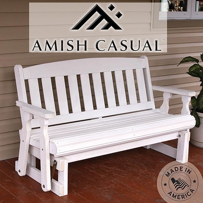Amish Casual Heavy Duty 800 Lb Mission Pressure Treated Porch Glider (4 Foot, Semi-Solid White Stain) - Photo 3